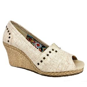 Skechers Women’s Cream Studded Canvas Espadrille Wedge